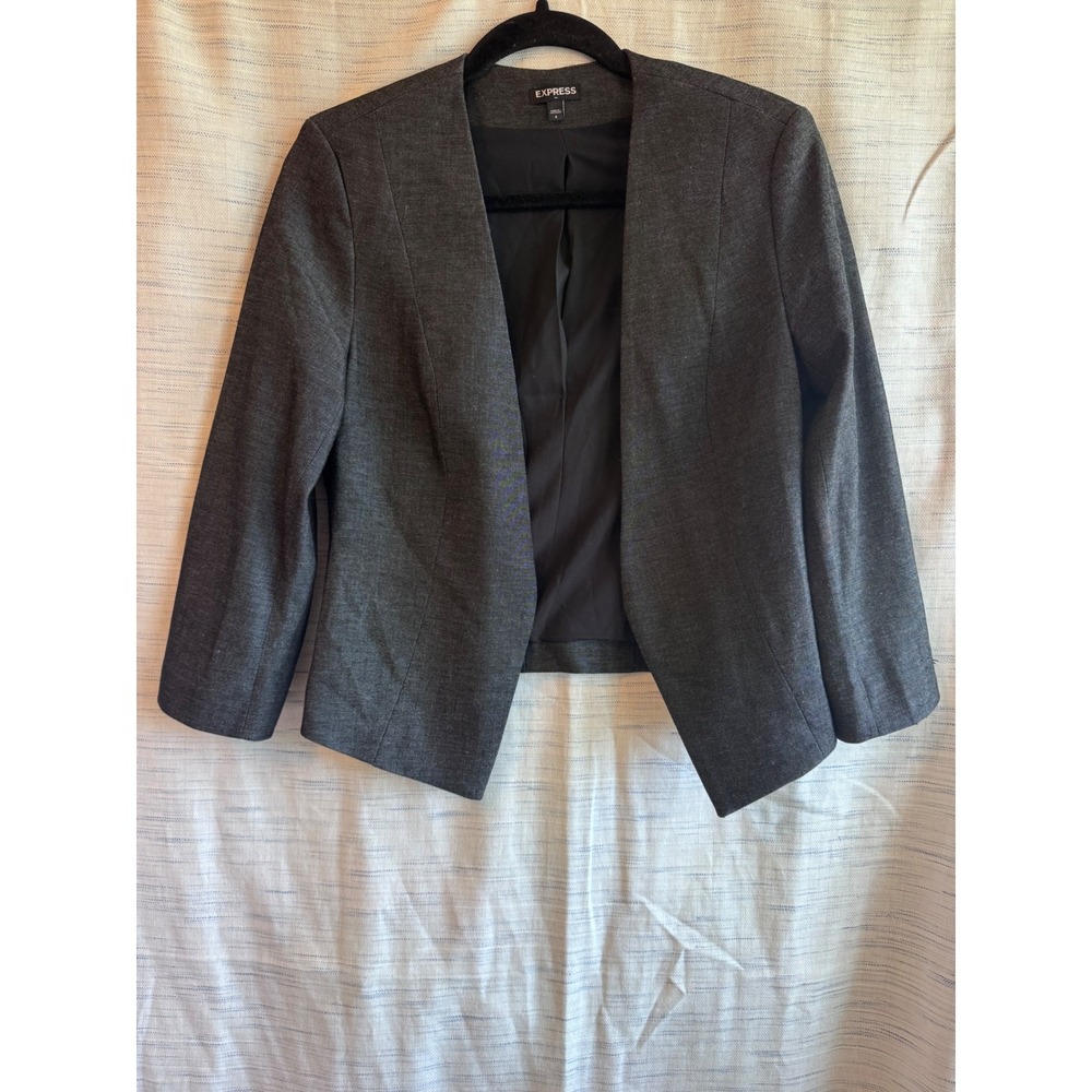 Express Womens Open Front Blazer Jacket Gray Charcoal Collarless Size 6